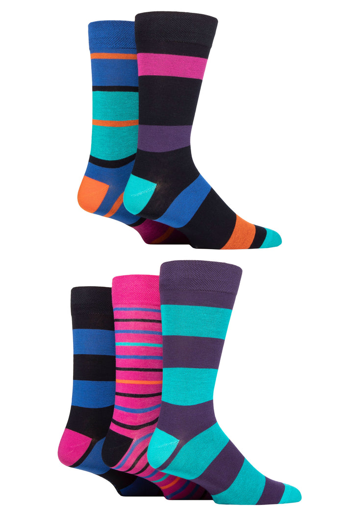 SOCKSHOP 5Pk Striped Bamboo Socks-Mens 7-11