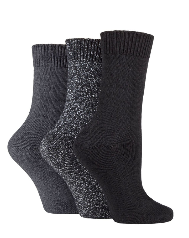 SOCKSHOP 3PK Ladies Plain Cotton and Glitter Lurex Boot Socks - UK 4-8