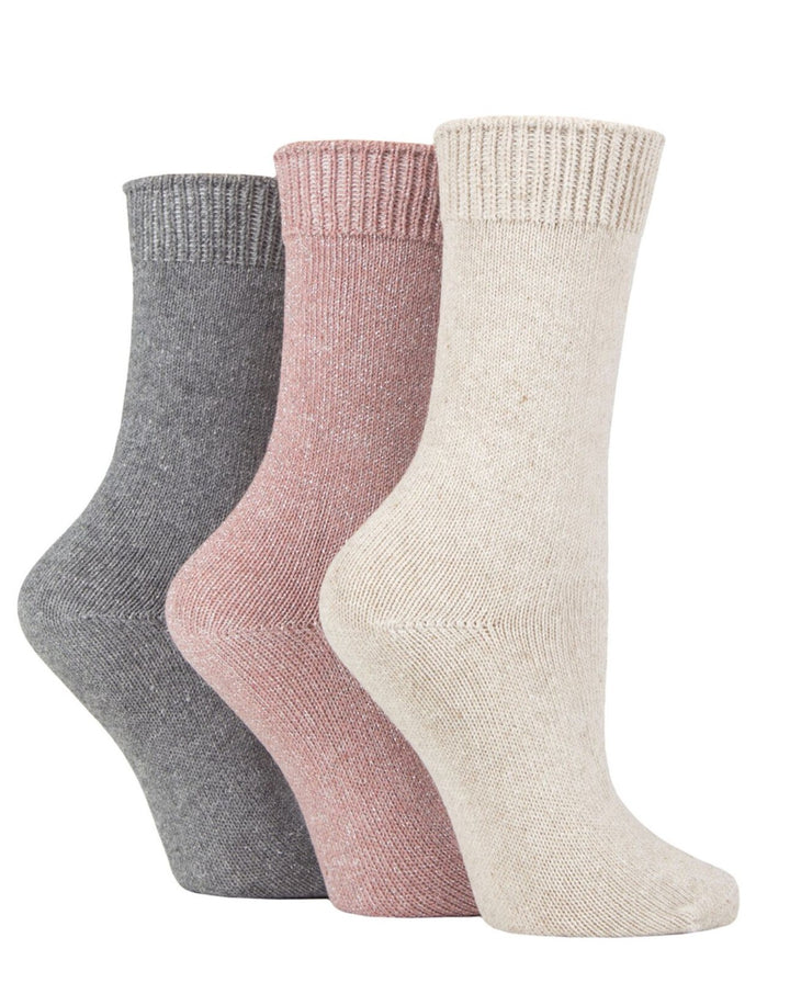 SOCKSHOP 3PK Ladies Plain Cotton and Glitter Lurex Boot Socks - UK 4-8