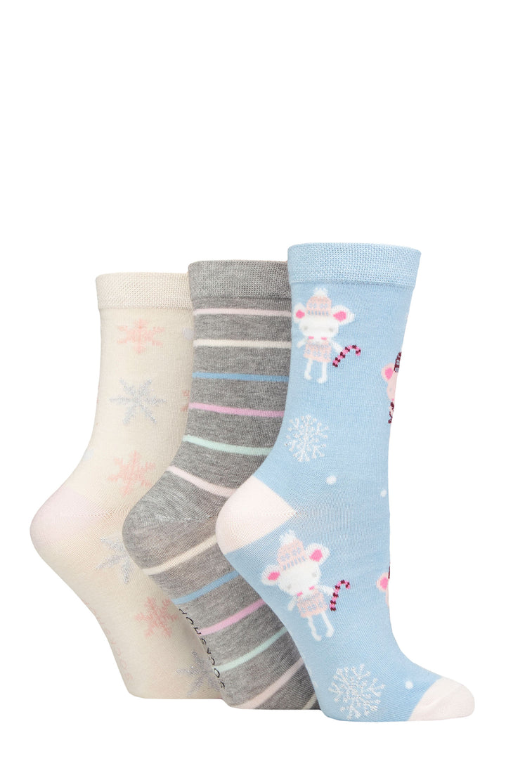 LAZY PANDA Ladies 3PK Bamboo Christmas Novelty Socks