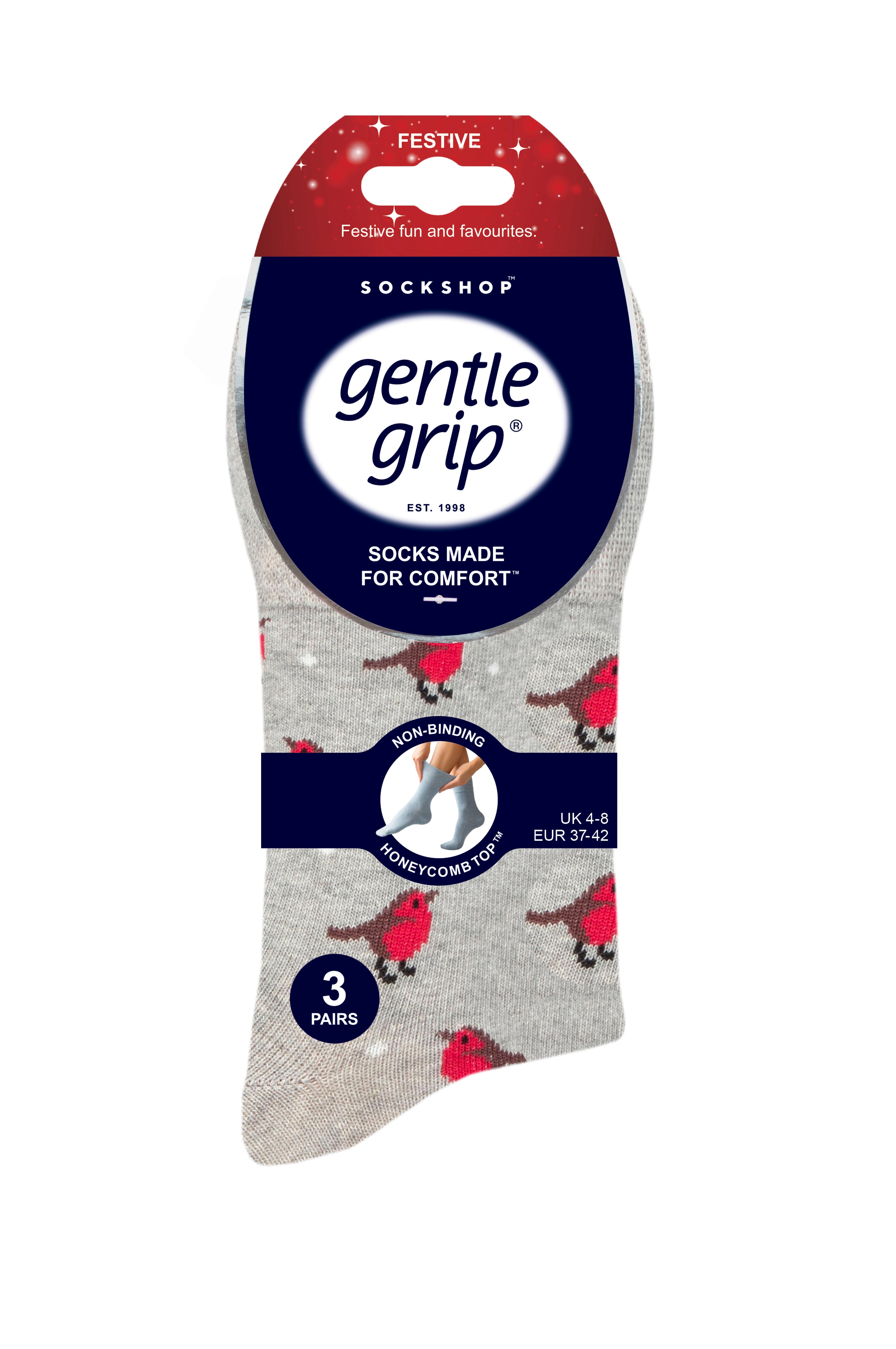 GENTLE GRIP 3Pk  Crew Socks- Christmas - Womens 4-8