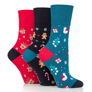 GENTLE GRIP 3Pk  Crew Socks- Christmas - Womens 4-8