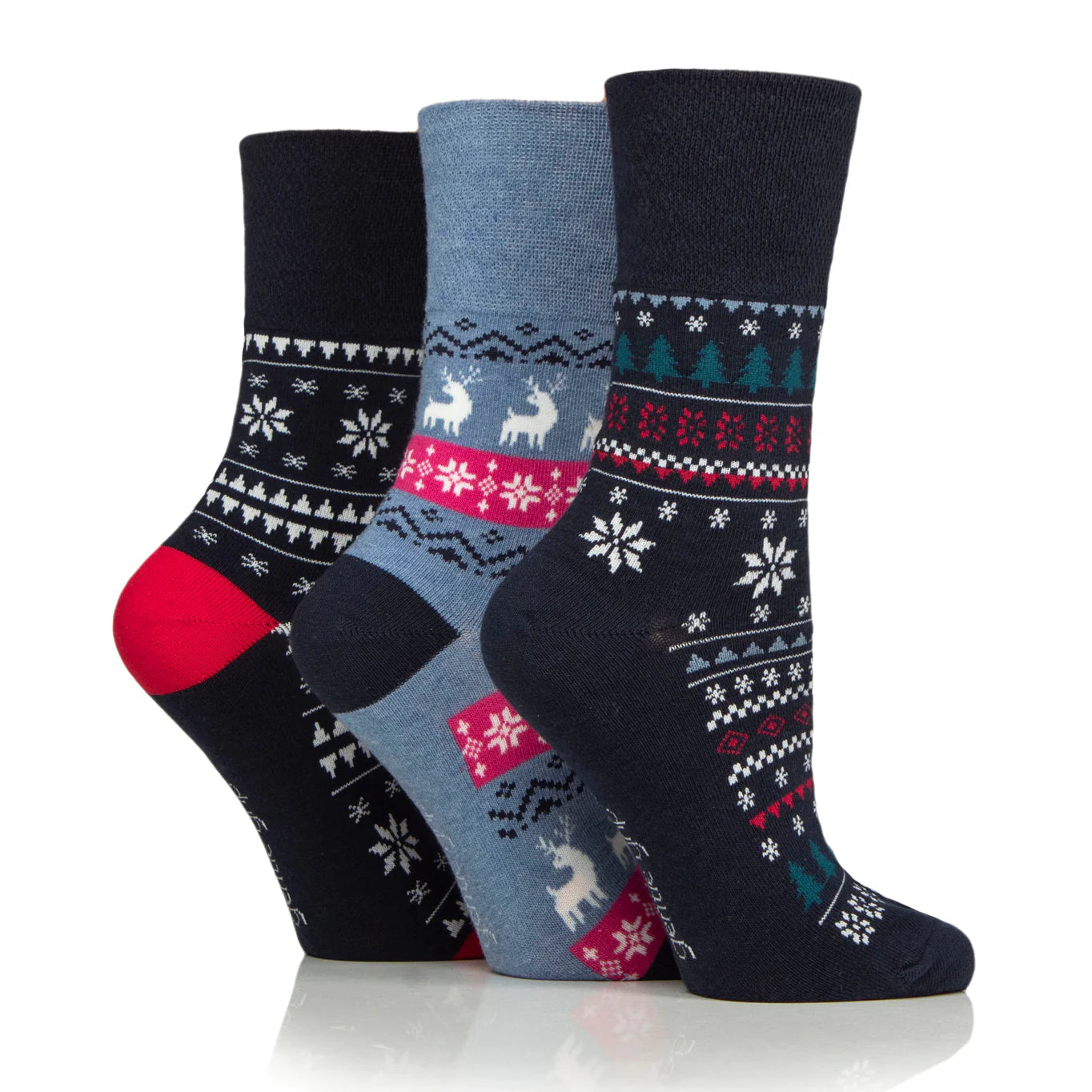 GENTLE GRIP 3Pk  Crew Socks- Christmas - Womens 4-8