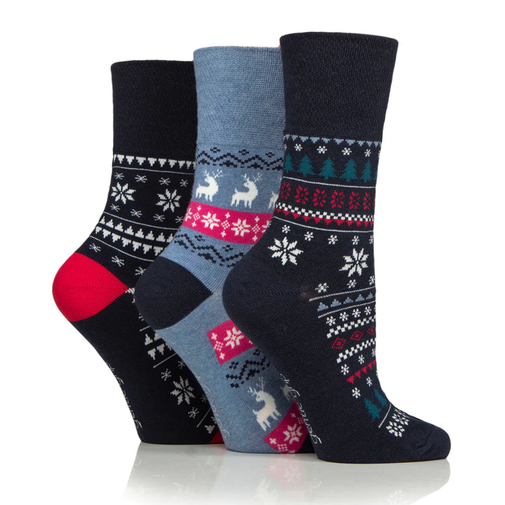 GENTLE GRIP 3Pk  Crew Socks- Christmas - Womens 4-8