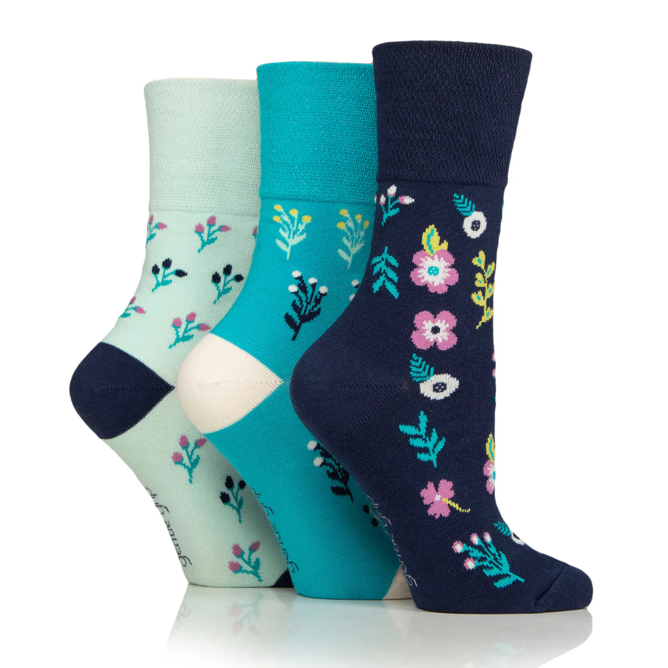 GENTLE GRIP 3Pk  Crew Socks- Floral - Womens 4-8