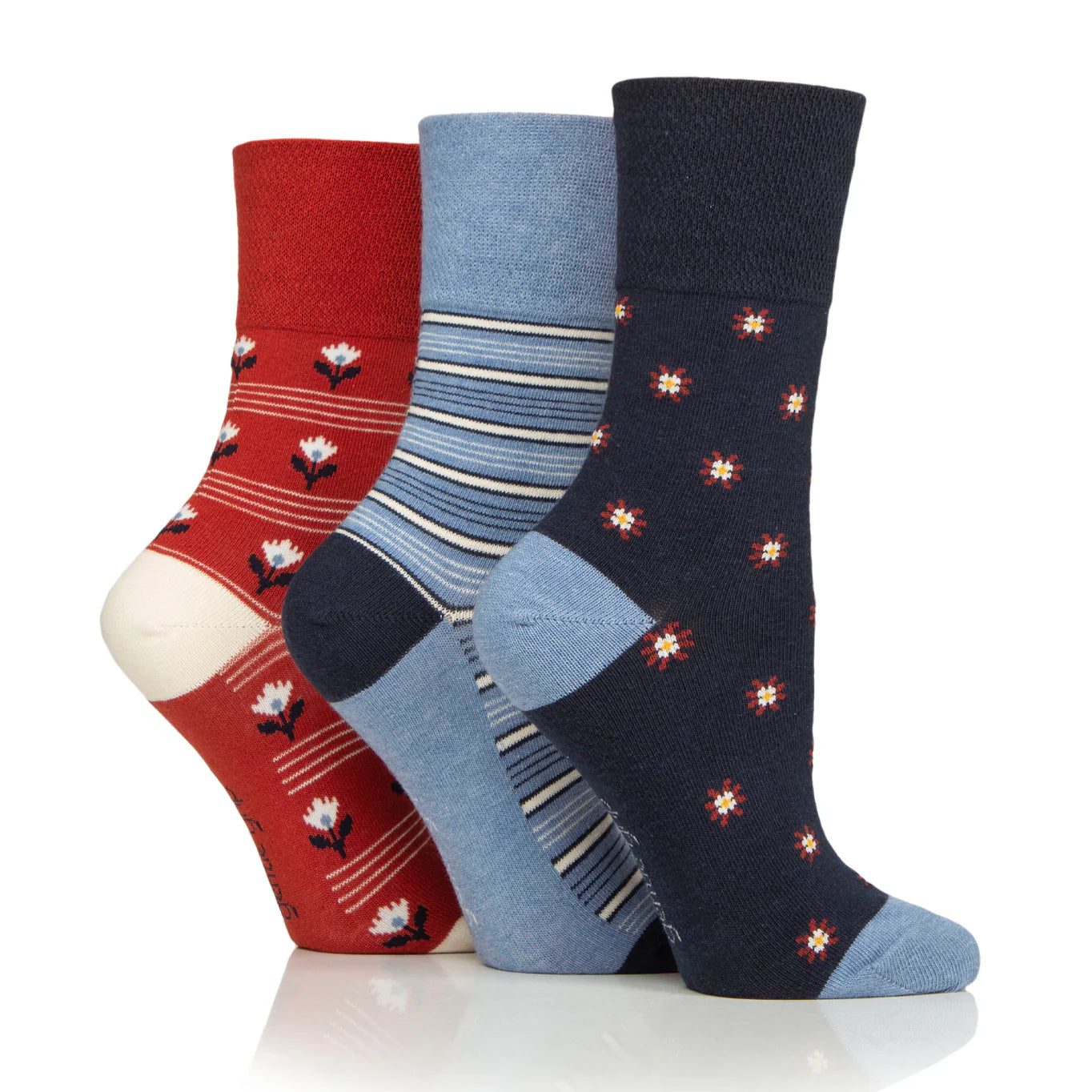 GENTLE GRIP 3Pk  Crew Socks- Floral - Womens 4-8