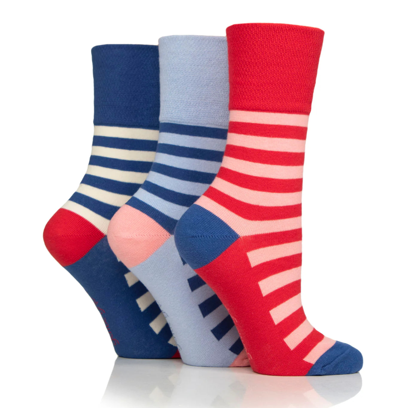 GENTLE GRIP 3Pk Crew Socks - Patterned Stripes - Women's UK 4-8