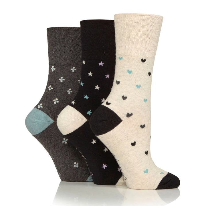 GENTLE GRIP 3Pk Crew Socks - Prints - Womens 4-8