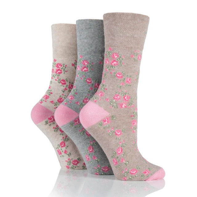 GENTLE GRIP 3Pk Bigfoot Patterned Cotton Socks - Womens
