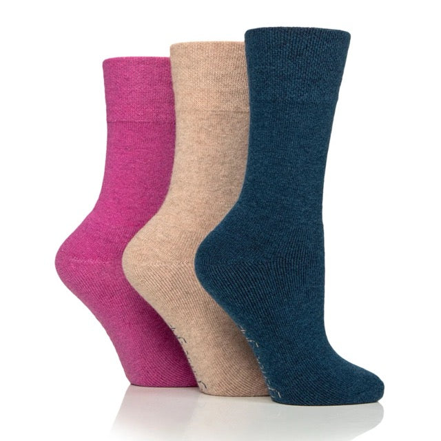 GENTLE GRIP 3PK Cushion Foot Wool Blend Walker Sock - Womens