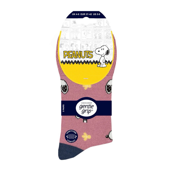 GENTLE GRIP 3Pk Licensed Cotton Peanuts Socks - Womens