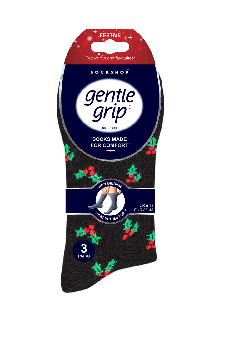 GENTLE GRIP 3Pk  Crew Socks- Christmas - Mens