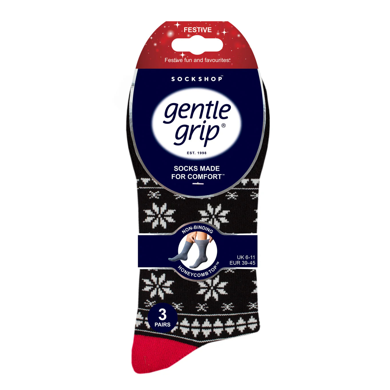 GENTLE GRIP 3Pk  Crew Socks- Christmas - Mens