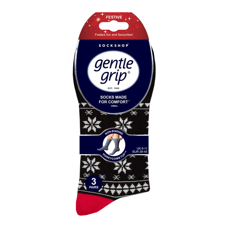 GENTLE GRIP 3Pk  Crew Socks- Christmas - Mens