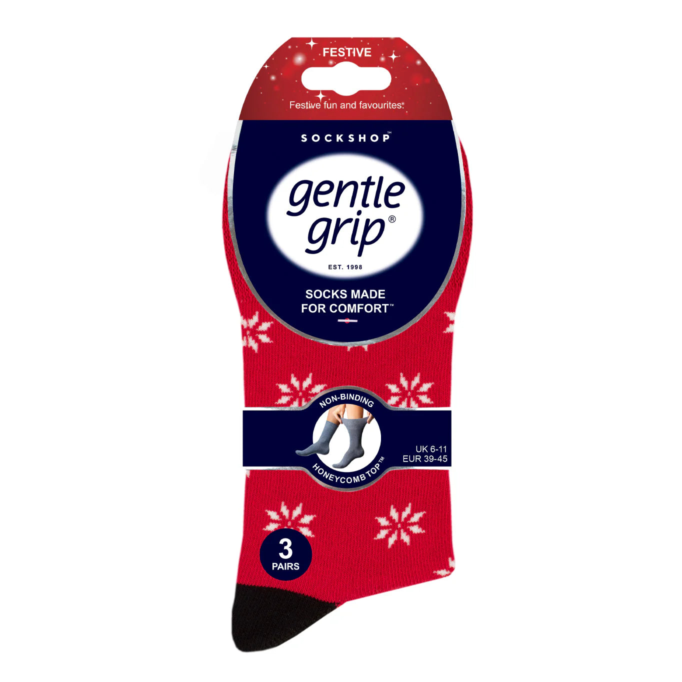 GENTLE GRIP 3Pk  Crew Socks- Christmas - Mens