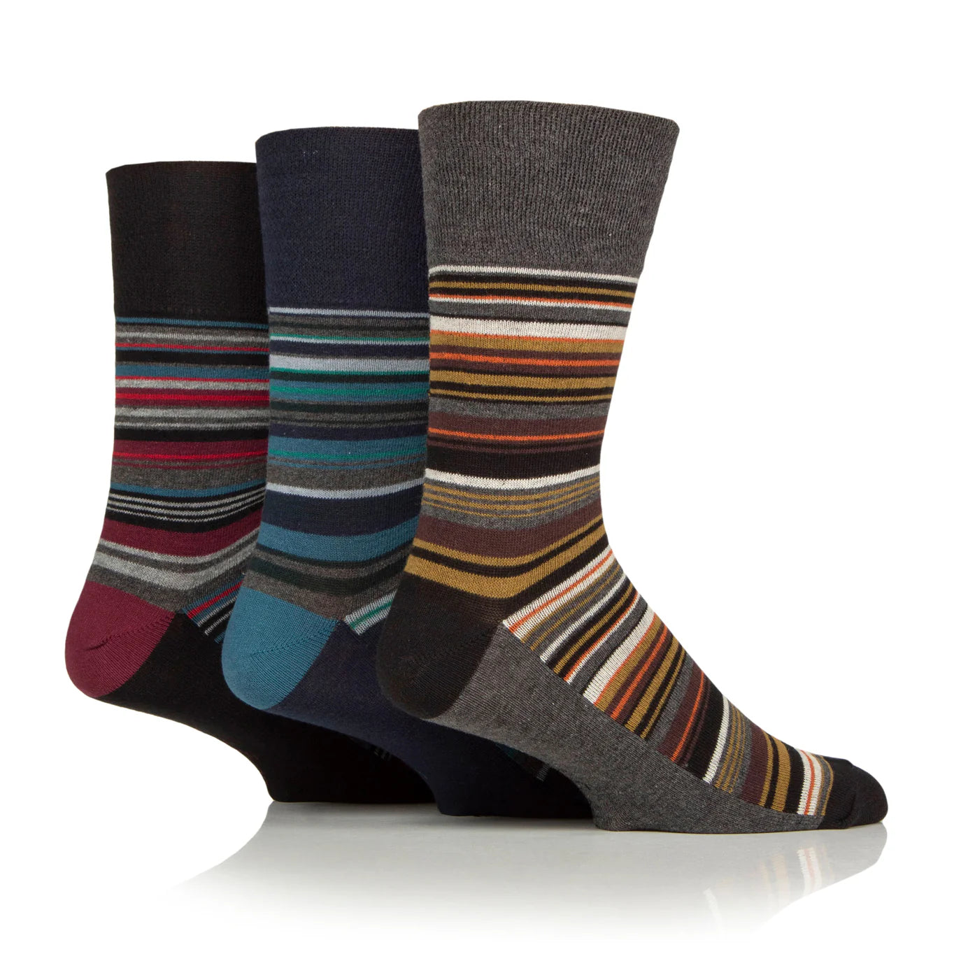 GENTLE GRIP 3Pk Printed Stripe Business Socks - Men's