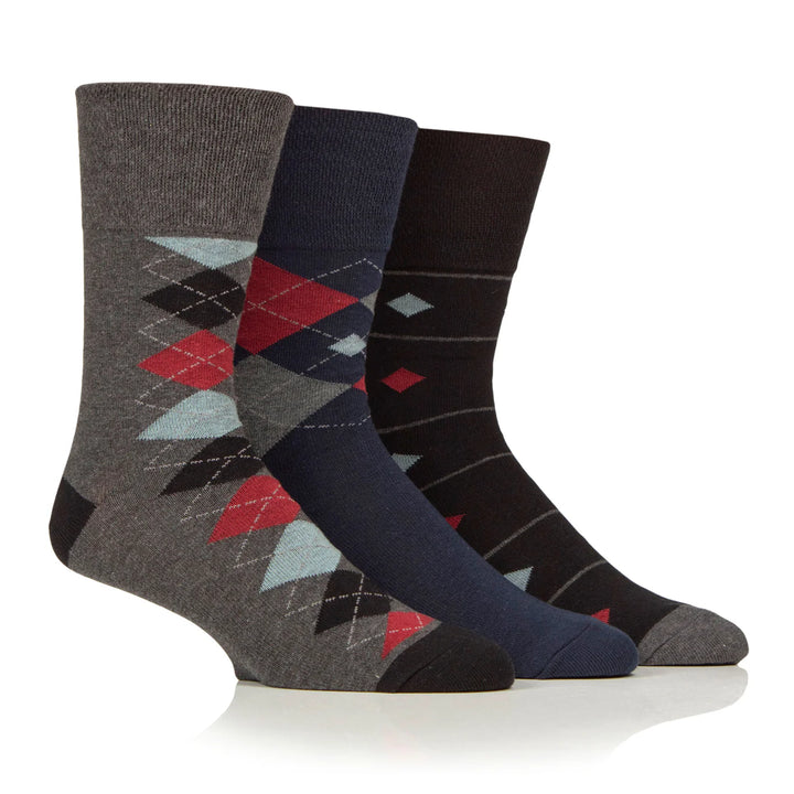 GENTLE GRIP 3Pk Business Socks-Argyle-Mens