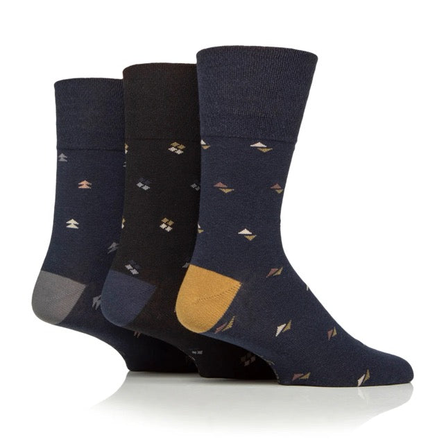 GENTLE GRIP 3Pk Business Socks - Micro Print - Mens 6-11