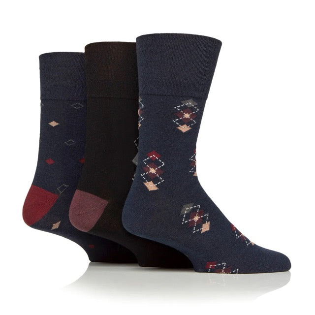 GENTLE GRIP 3Pk Business Socks - Micro Print - Mens 6-11