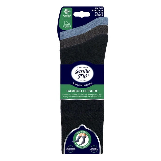 GENTLE GRIP Bamboo Cushion Foot Leisure Socks - Mens