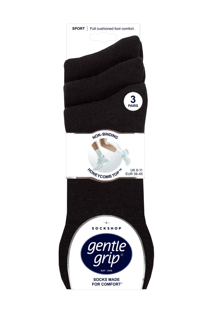 GENTLE GRIP Mens 3PK Cushion Foot Sports Socks