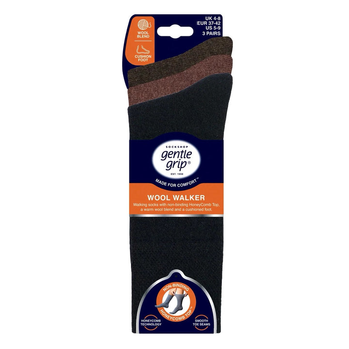 GENTLE GRIP 3PK Cushion Foot Wool Blend Walker Sock - Mens