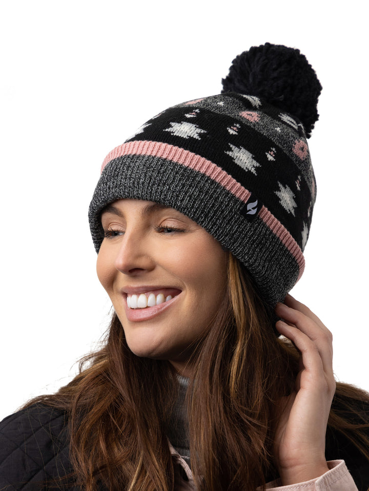 HEAT HOLDERS Snow Sport Pom Pom Thermal Beanie-Womens