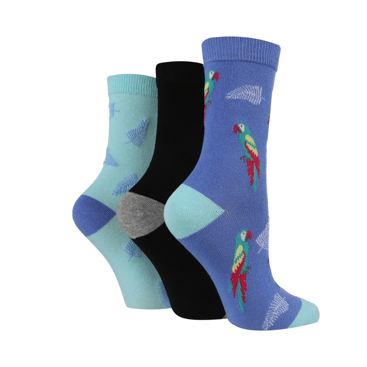 WILDFEET Ladies 3PK Colourful Novelty Cotton Crew Socks