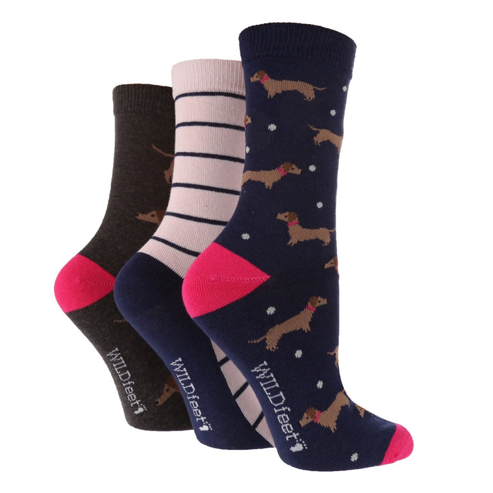 WILDFEET Ladies 3PK Colourful Novelty Cotton Crew Socks