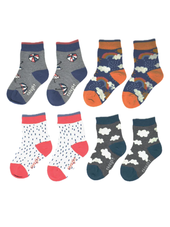 THOUGHT 4PK Bamboo Kids Socks Gift Box - Overcast