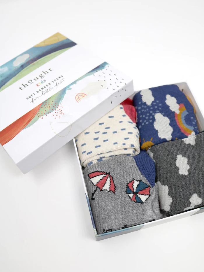 THOUGHT 4PK Bamboo Kids Socks Gift Box - Overcast