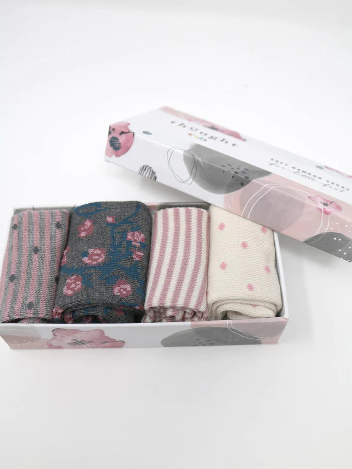 THOUGHT 4PK Bamboo Baby Socks Gift Box - Rose, Spot & Stripe