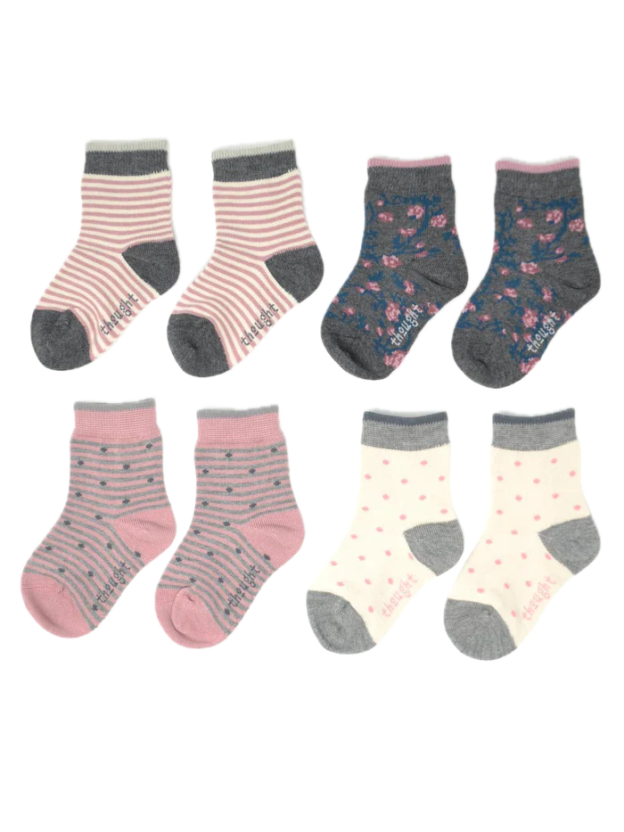 THOUGHT 4PK Bamboo Baby Socks Gift Box - Rose, Spot & Stripe