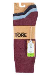 TORE 3Pk 100% Recycled Cotton Fashion Pin Dot Socks- Mens 7-11