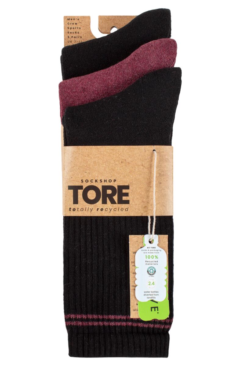 TORE 3PK 100% Recycled Cotton Striped Sports Crew Socks - Men's