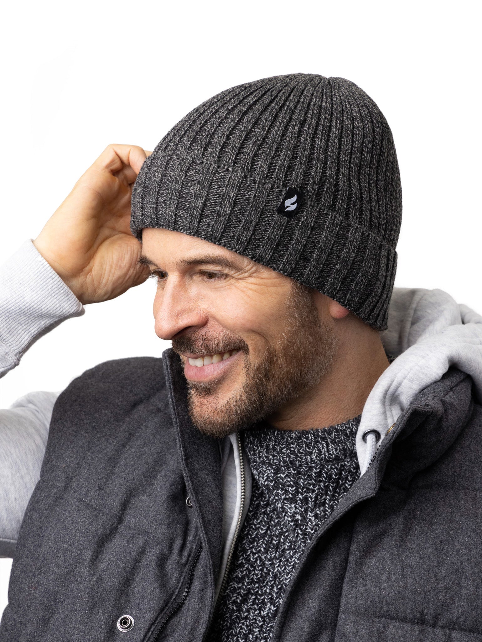 HEAT HOLDERS Ribbed Turnover Thermal Beanie-Mens