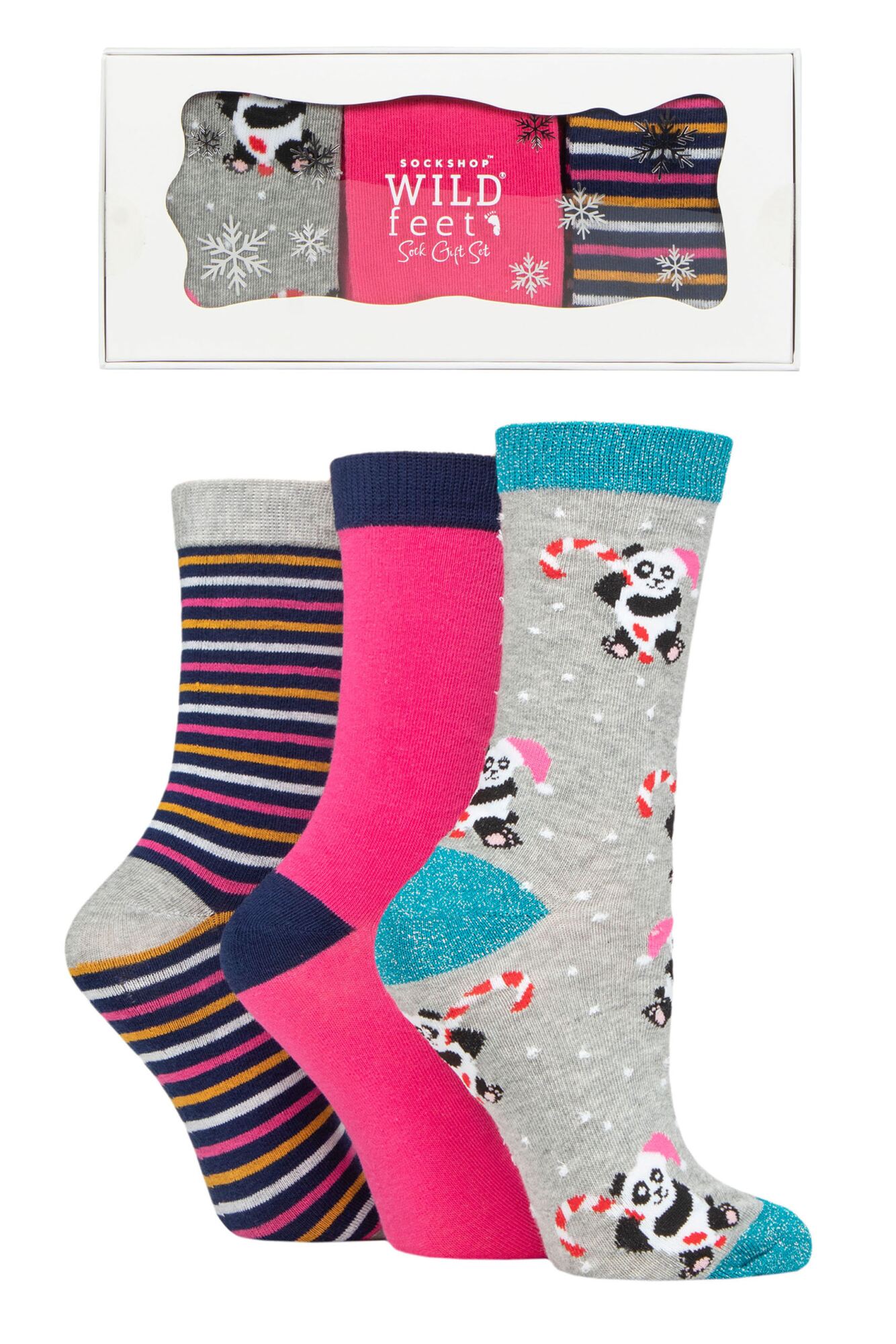 WILDFEET 3Pk Christmas Gift Boxed Novelty Cotton Socks- Womens 4-8