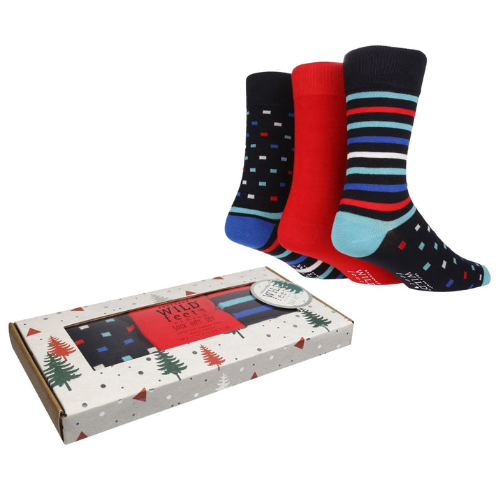 WILDFEET 3PK Christmas Gift Boxed Bamboo Socks-Mens 6-11