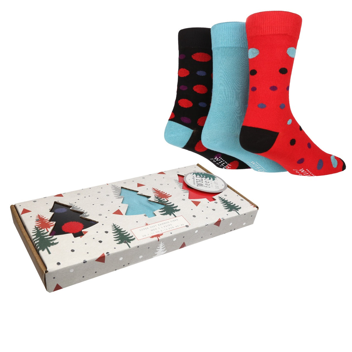 Boxed Sock WILDFEET 3PK Christmas Gift Boxed Bamboo Socks-Mens 6-11