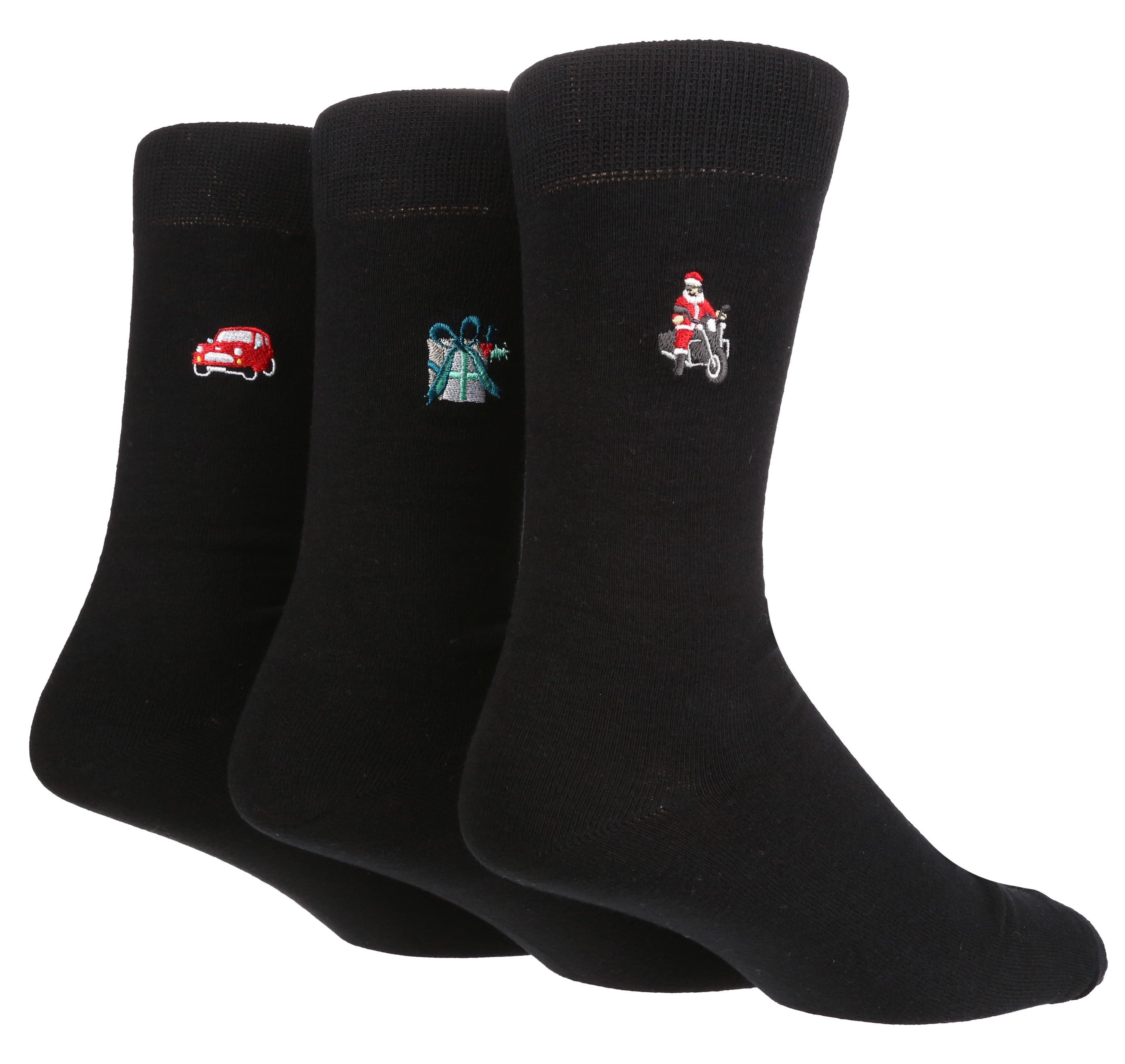 WILDFEET 3pk Embroided Christmas Cotton Novelty Crew - Mens 7-11