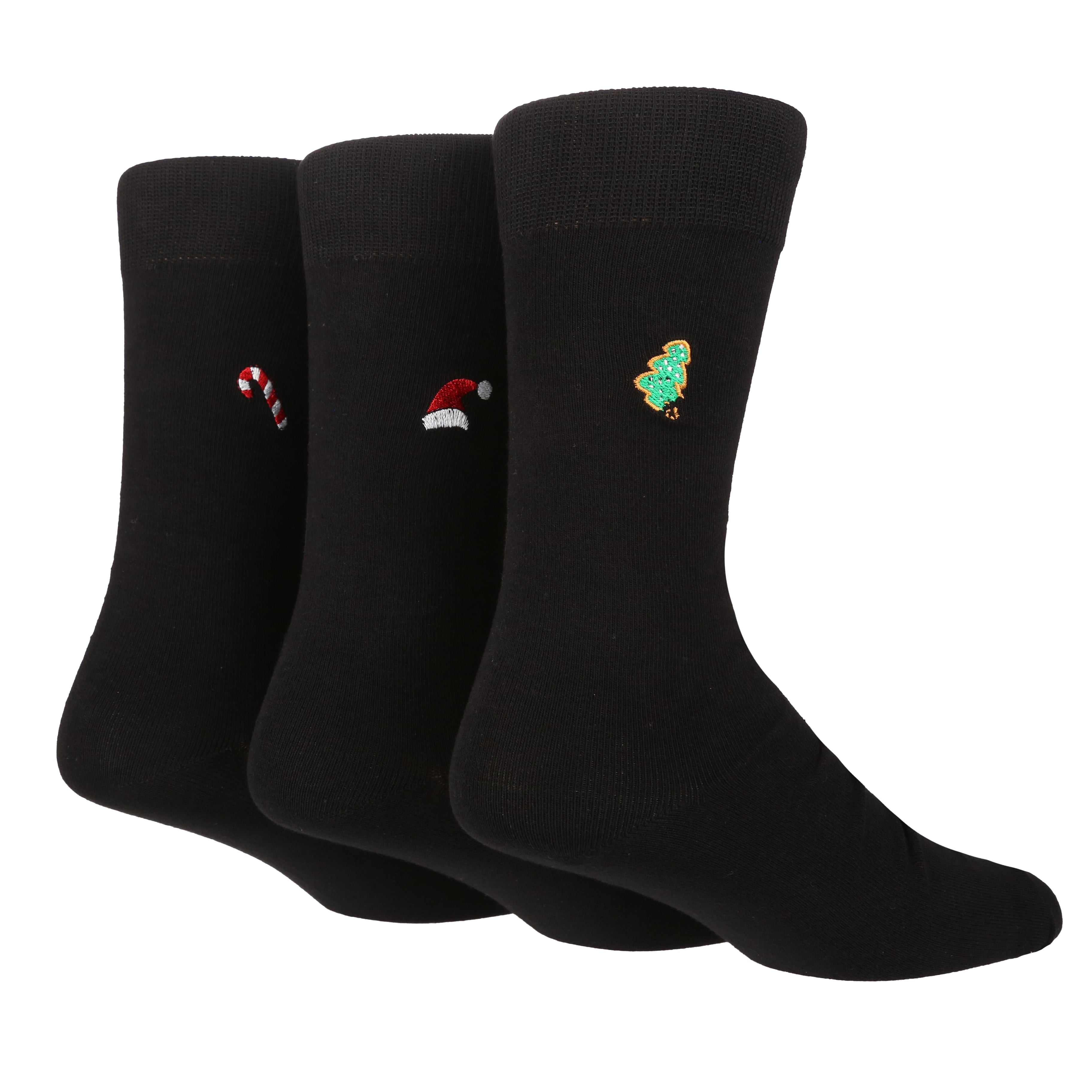 WILDFEET 3pk Embroided Christmas Cotton Novelty Crew - Mens 7-11