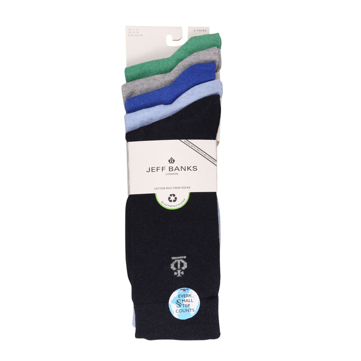 JEFF BANKS 5PK Plain Recycled Cotton Crew Socks