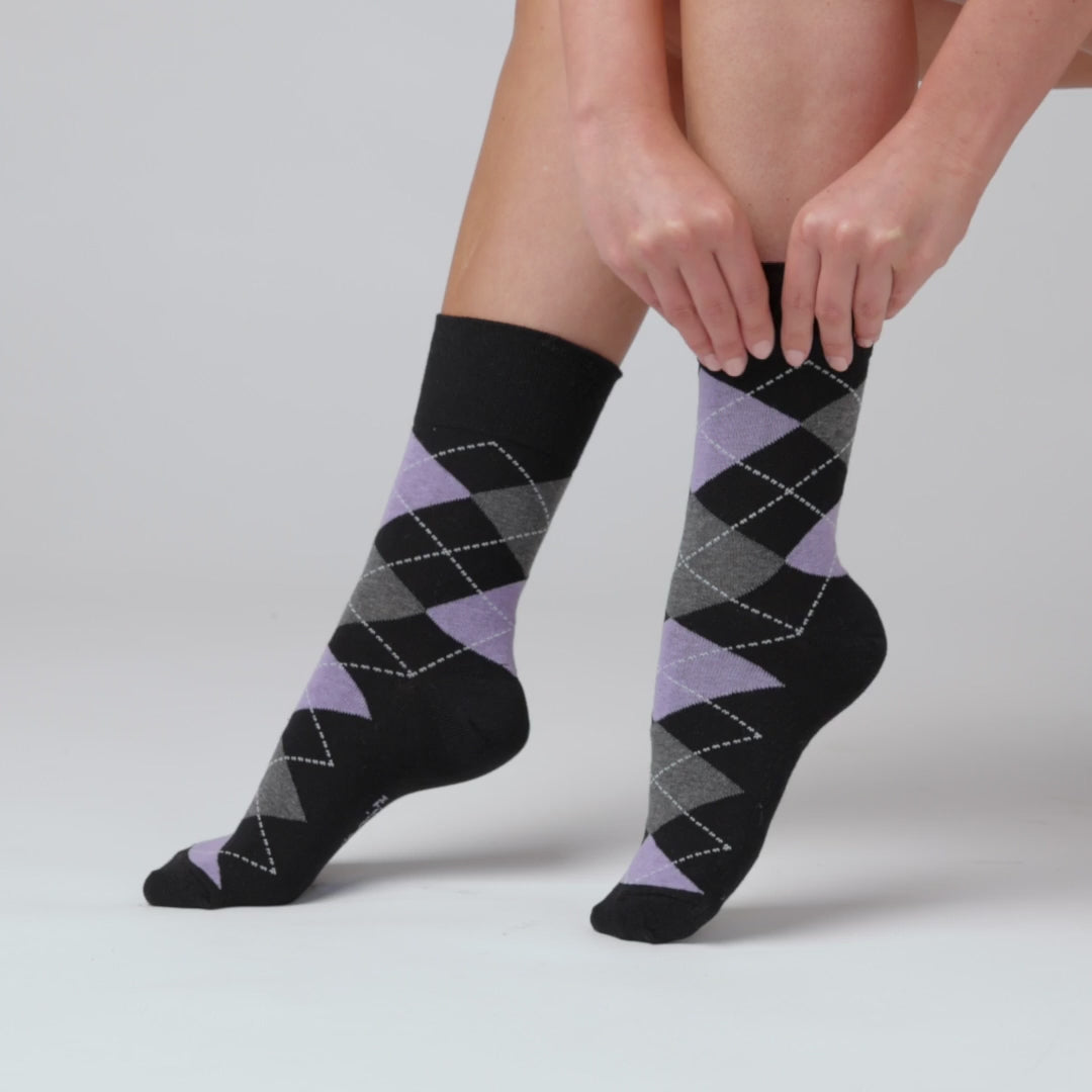 GENTLE GRIP 3Pk Crew Socks- Argyle-Womens 4-8