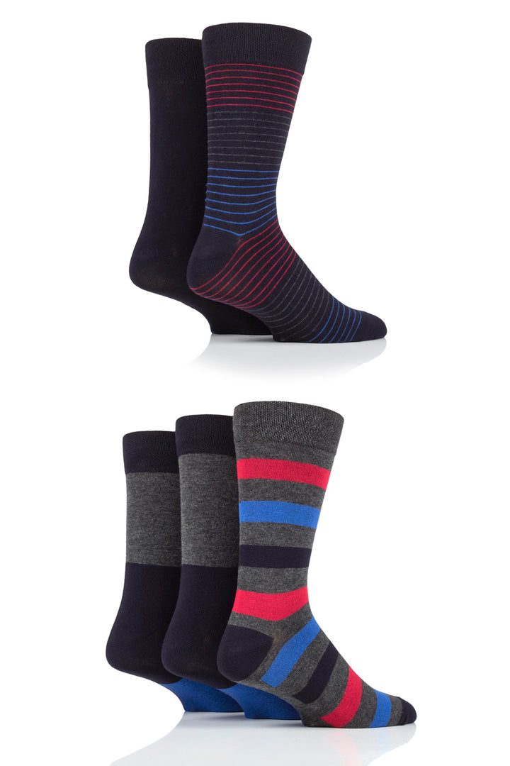 SOCKSHOP 5Pk Striped Bamboo Socks-Mens 7-11