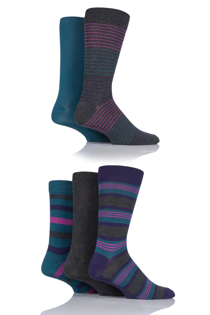 SOCKSHOP 5Pk Striped Bamboo Socks-Mens 7-11