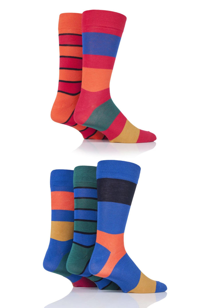 SOCKSHOP 5Pk Striped Bamboo Socks-Mens 7-11