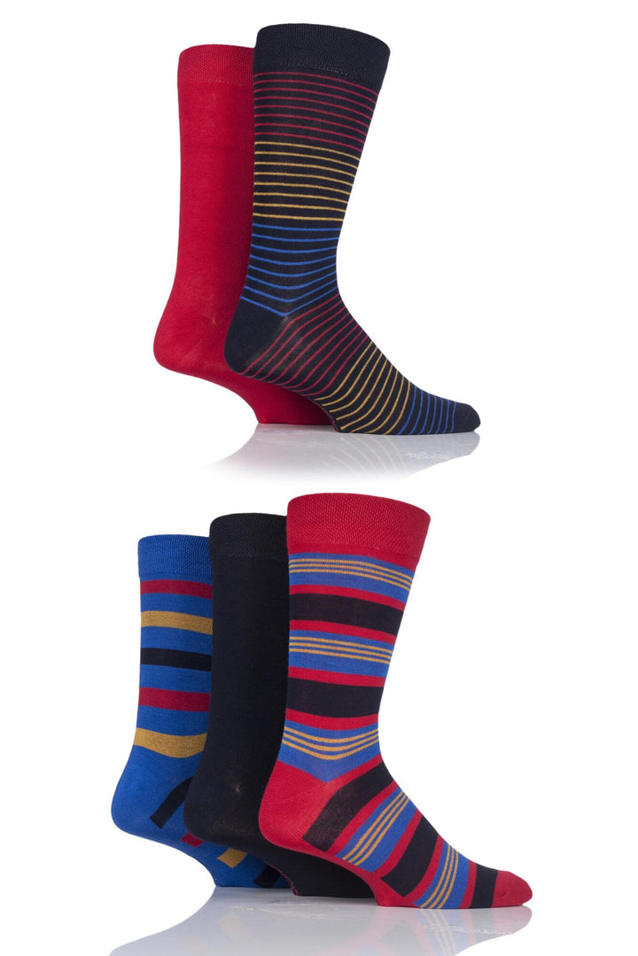 SOCKSHOP 5Pk Striped Bamboo Socks-Mens 7-11