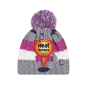 HEAT HOLDERS Cable Turn Over Hat with Pom Pom & Mittens-Girls Sets 3-6YRS
