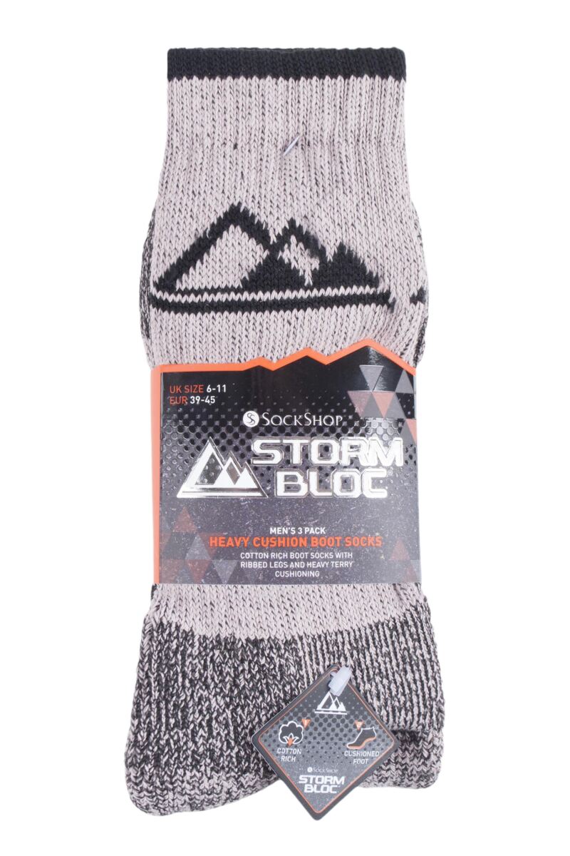 STORM BLOC 3Pk Luxury Heavy Cushion Boot Socks-Mens 6-11