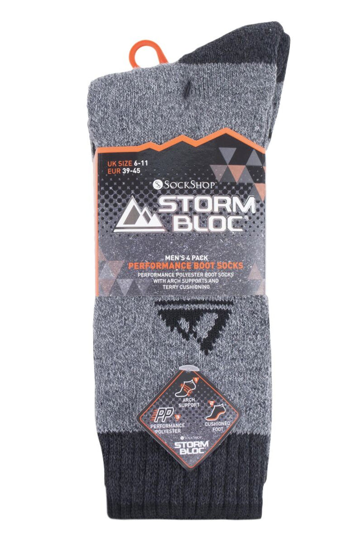 STORM BLOC 4Pk Performance Crew Socks-Mens 6-11